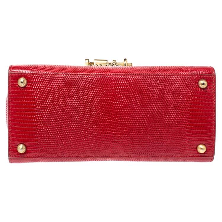 Pre Owned Dolce & Gabbana Red Lizard Embossed Leather Medium Miss Monica Top Handle Bag
