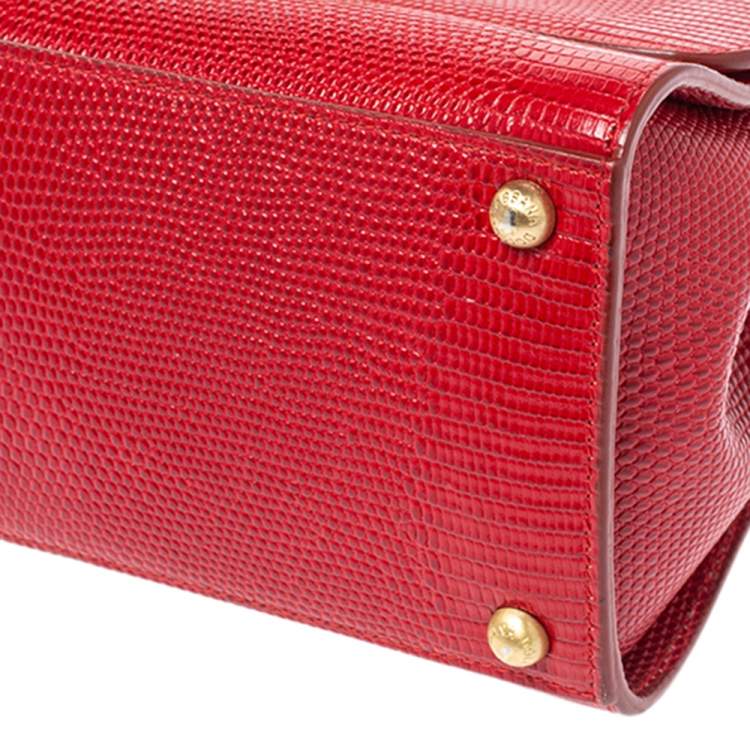Pre Owned Dolce & Gabbana Red Lizard Embossed Leather Medium Miss Monica Top Handle Bag