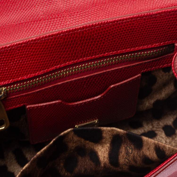 Pre Owned Dolce & Gabbana Red Lizard Embossed Leather Medium Miss Monica Top Handle Bag