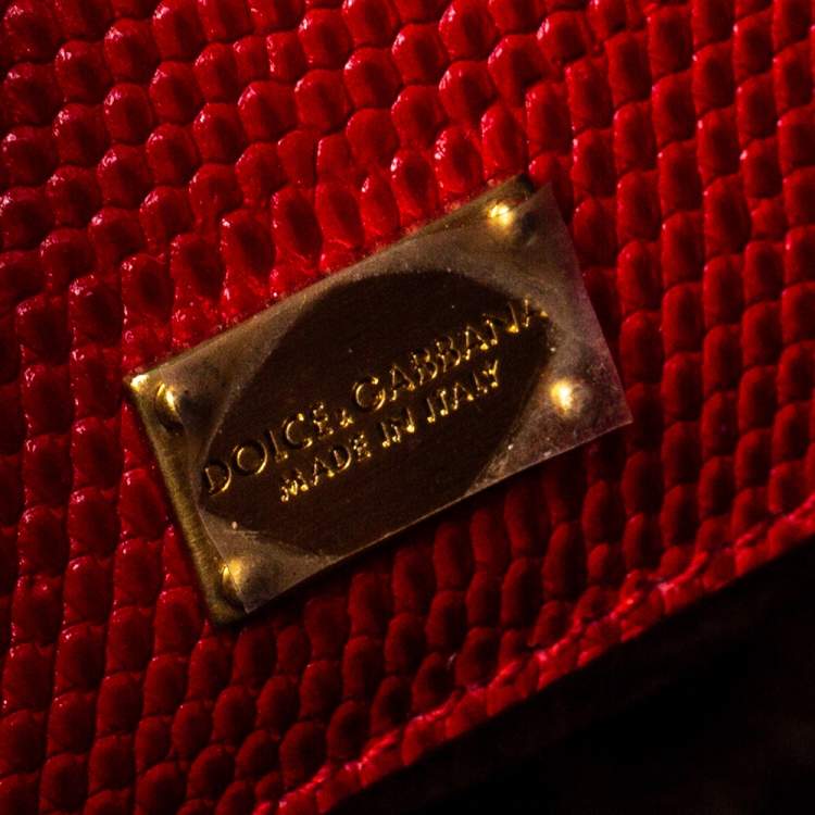 Pre Owned Dolce & Gabbana Red Lizard Embossed Leather Medium Miss Monica Top Handle Bag