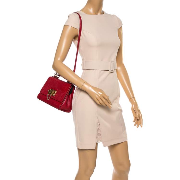 Pre Owned Dolce & Gabbana Red Lizard Embossed Leather Medium Miss Monica Top Handle Bag