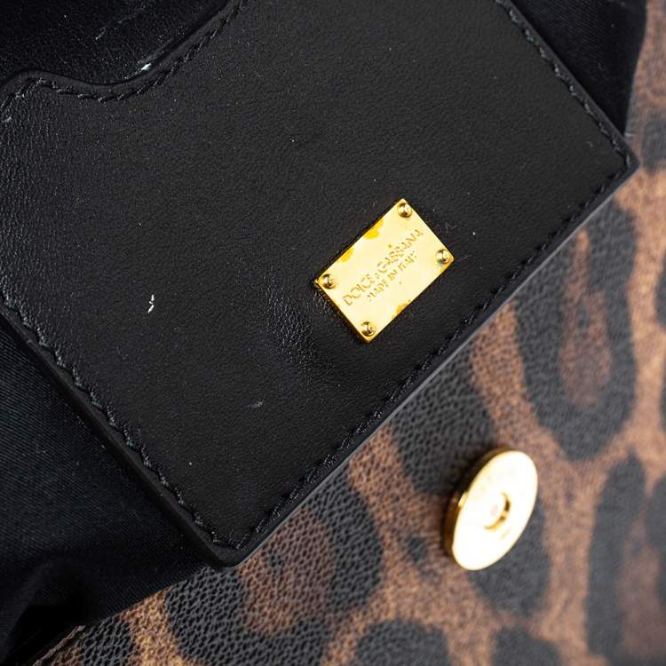 Pre Owned Dolce & Gabbana Black/Brown Leopard Print Coated Canvas and Leather Sicily Top Handle Bag