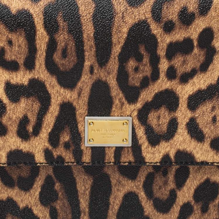 Pre Owned Dolce & Gabbana Black/Brown Leopard Print Coated Canvas and Leather Sicily Top Handle Bag
