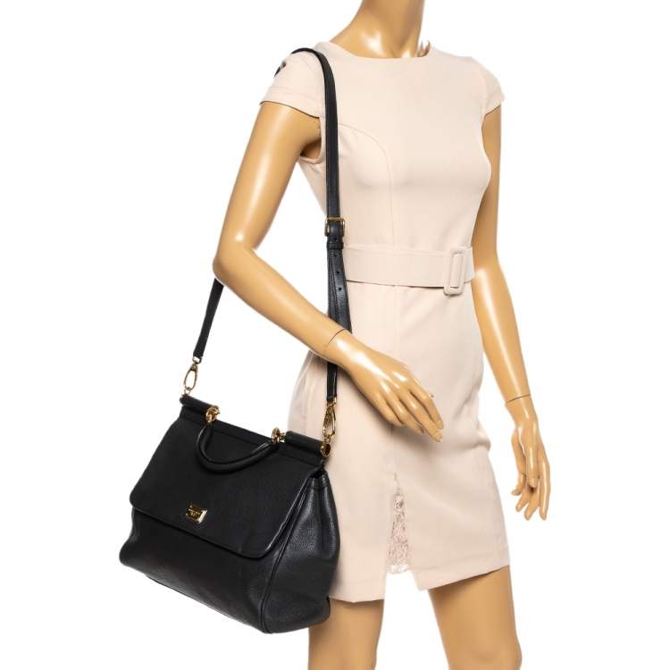 Pre Owned Dolce & Gabbana Grey Leather Large Miss Sicily Top Handle Bag