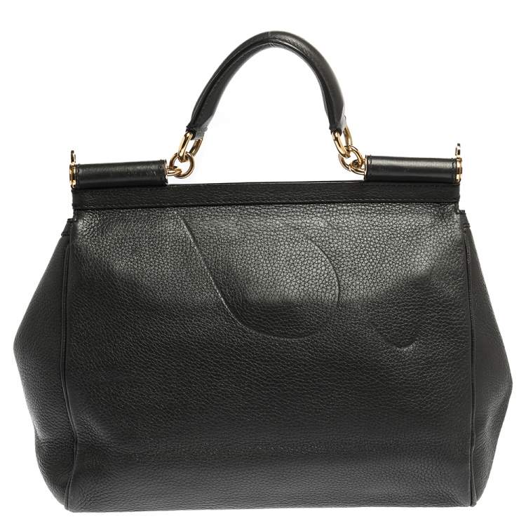 Pre Owned Dolce & Gabbana Grey Leather Large Miss Sicily Top Handle Bag