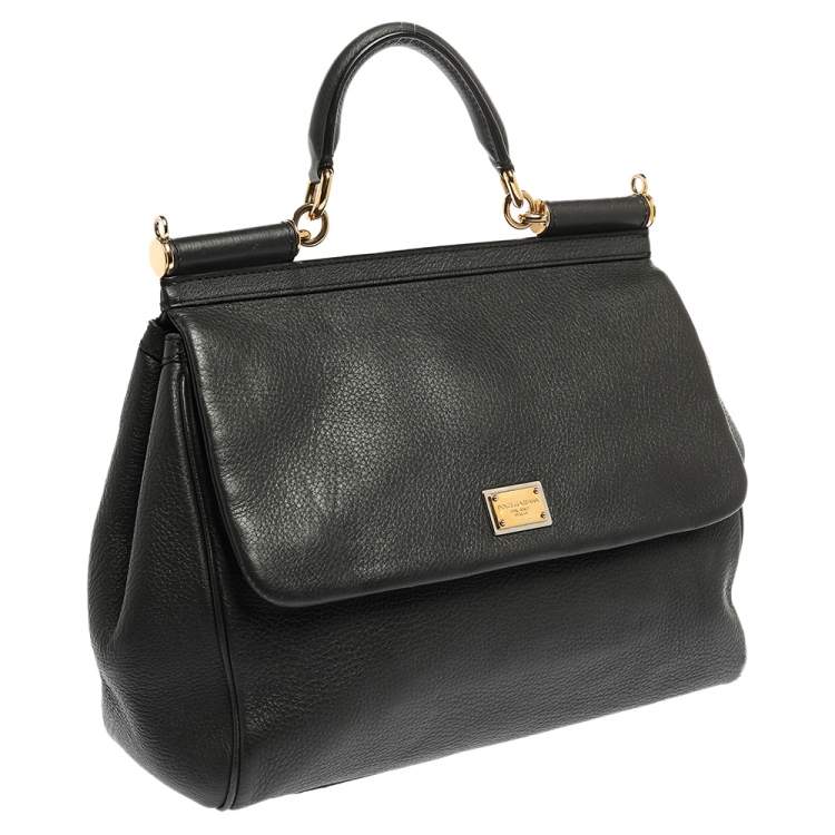 Pre Owned Dolce & Gabbana Grey Leather Large Miss Sicily Top Handle Bag