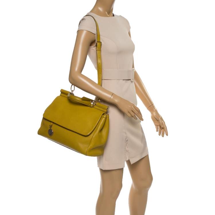 Pre Owned Dolce & Gabbana Yellow Leather Large Miss Sicily Top Handle Bag