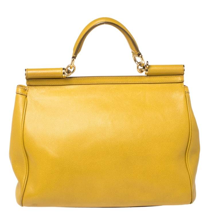 Pre Owned Dolce & Gabbana Yellow Leather Large Miss Sicily Top Handle Bag