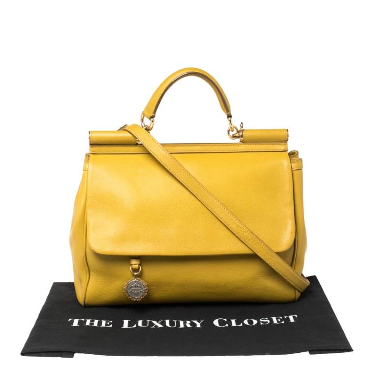 Pre Owned Dolce & Gabbana Yellow Leather Large Miss Sicily Top Handle Bag