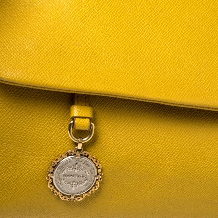 Pre Owned Dolce & Gabbana Yellow Leather Large Miss Sicily Top Handle Bag