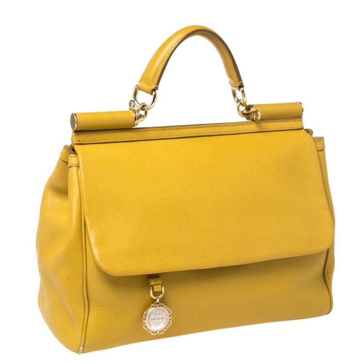 Pre Owned Dolce & Gabbana Yellow Leather Large Miss Sicily Top Handle Bag
