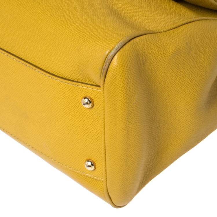 Pre Owned Dolce & Gabbana Yellow Leather Large Miss Sicily Top Handle Bag