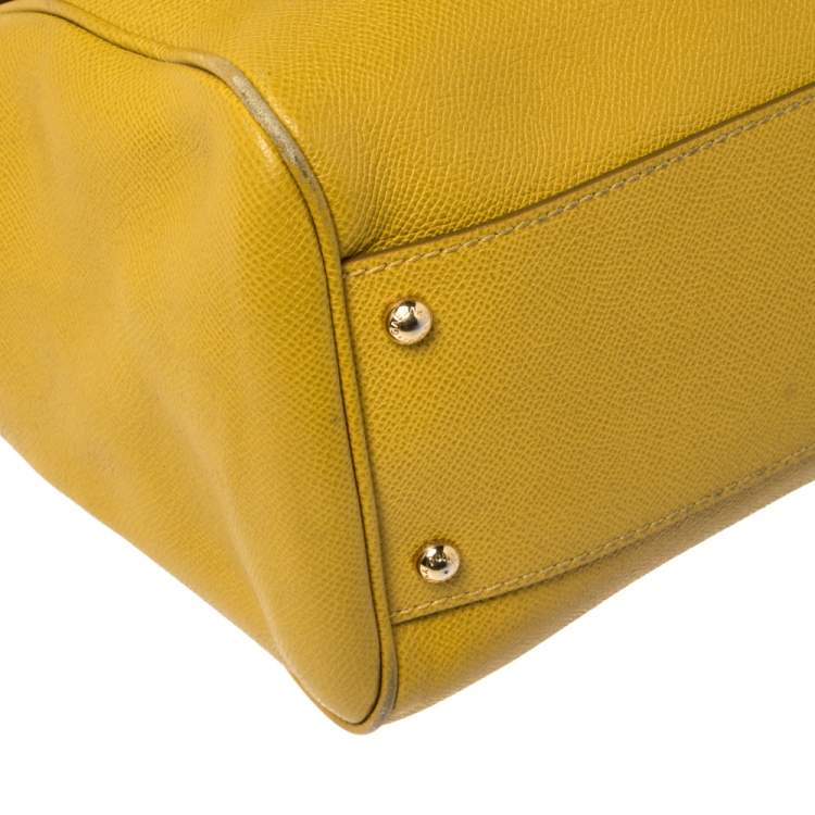 Pre Owned Dolce & Gabbana Yellow Leather Large Miss Sicily Top Handle Bag