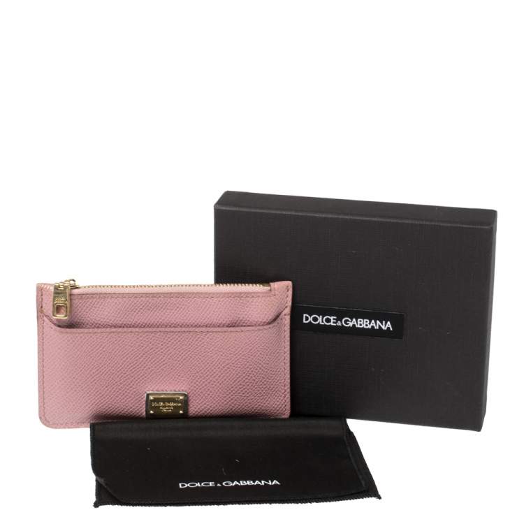 Pre Owned Dolce & Gabbana Piink Dauphine Leather Zip Card Holder