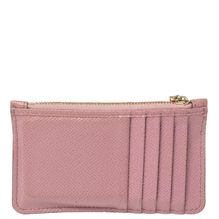 Pre Owned Dolce & Gabbana Piink Dauphine Leather Zip Card Holder