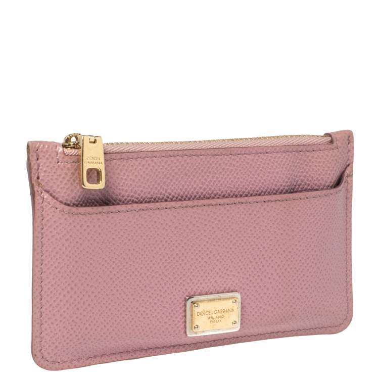 Pre Owned Dolce & Gabbana Piink Dauphine Leather Zip Card Holder