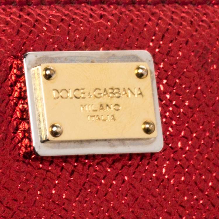 Pre Owned Dolce & Gabbana Metallic Red Leather Zip Around Wallet