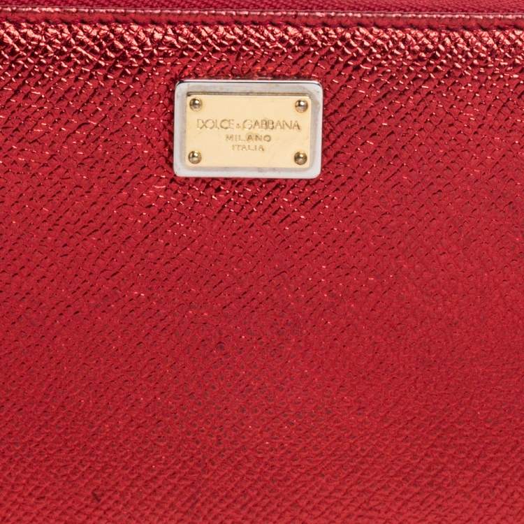Pre Owned Dolce & Gabbana Metallic Red Leather Zip Around Wallet
