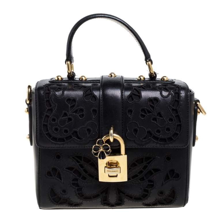 Dolce & Gabbana Black Embroidered Cutout Leather Padlock Top Handle Bag  Dolce & Gabbana | TLC
