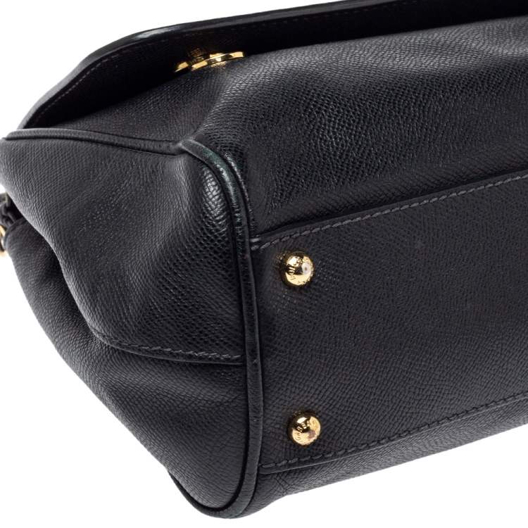 Pre Owned Dolce & Gabanna Black Leather Medium Miss Sicily Top Handle Bag