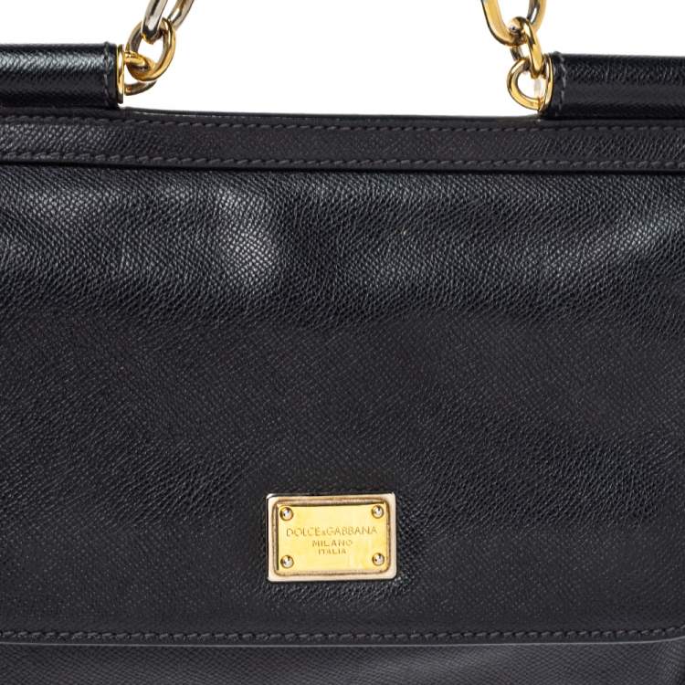 Pre Owned Dolce & Gabanna Black Leather Medium Miss Sicily Top Handle Bag