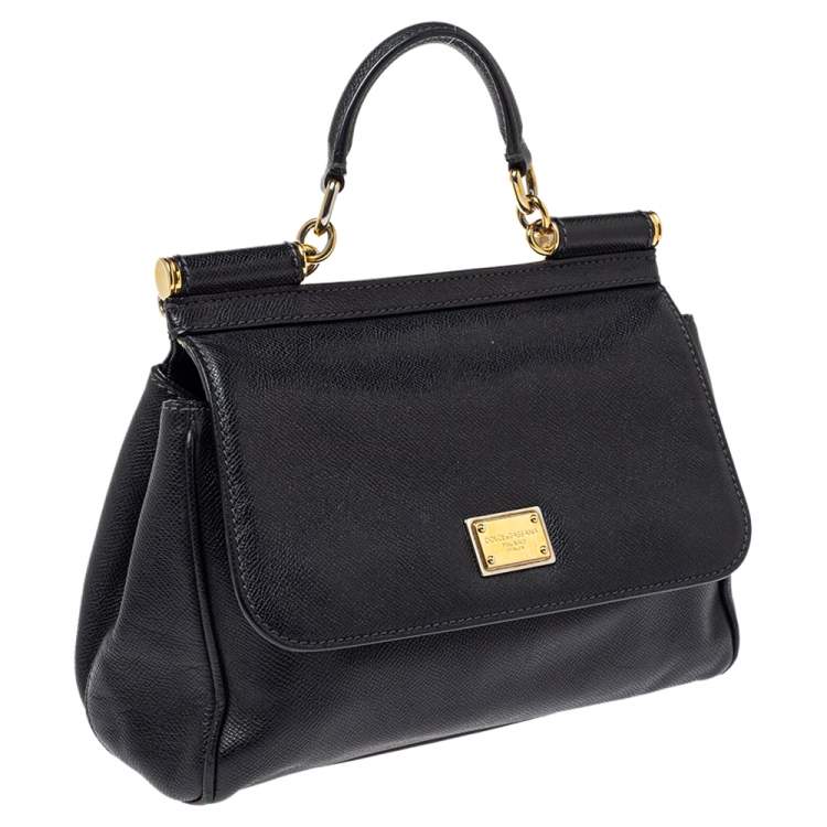 Pre Owned Dolce & Gabanna Black Leather Medium Miss Sicily Top Handle Bag