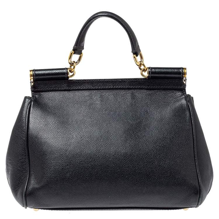 Pre Owned Dolce & Gabanna Black Leather Medium Miss Sicily Top Handle Bag