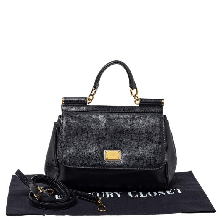 Pre Owned Dolce & Gabanna Black Leather Medium Miss Sicily Top Handle Bag