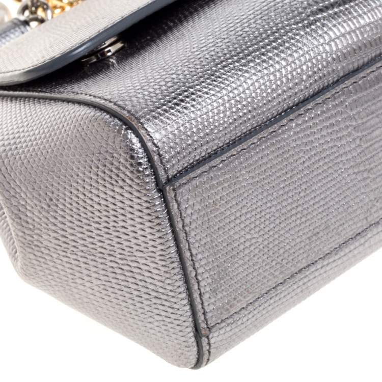 Pre Owned Dolce & Gabbana Silver Lizard Embossed Leather Small Miss Sicily Top Handle Bag