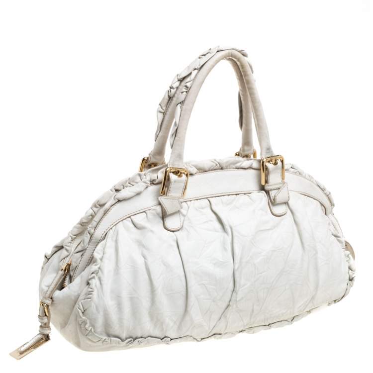 Pre Owned Dolce & Gabbana White Crease Leather XX Anniversary Satchel