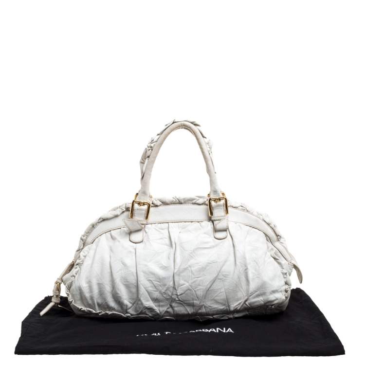 Pre Owned Dolce & Gabbana White Crease Leather XX Anniversary Satchel