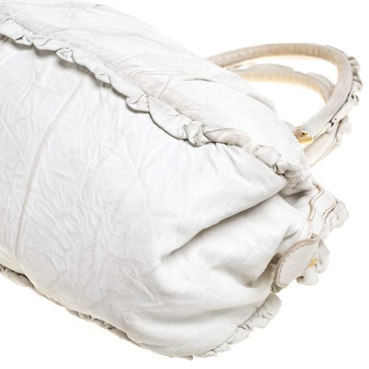 Pre Owned Dolce & Gabbana White Crease Leather XX Anniversary Satchel