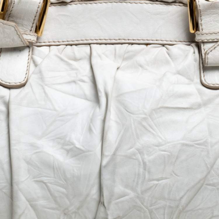 Pre Owned Dolce & Gabbana White Crease Leather XX Anniversary Satchel