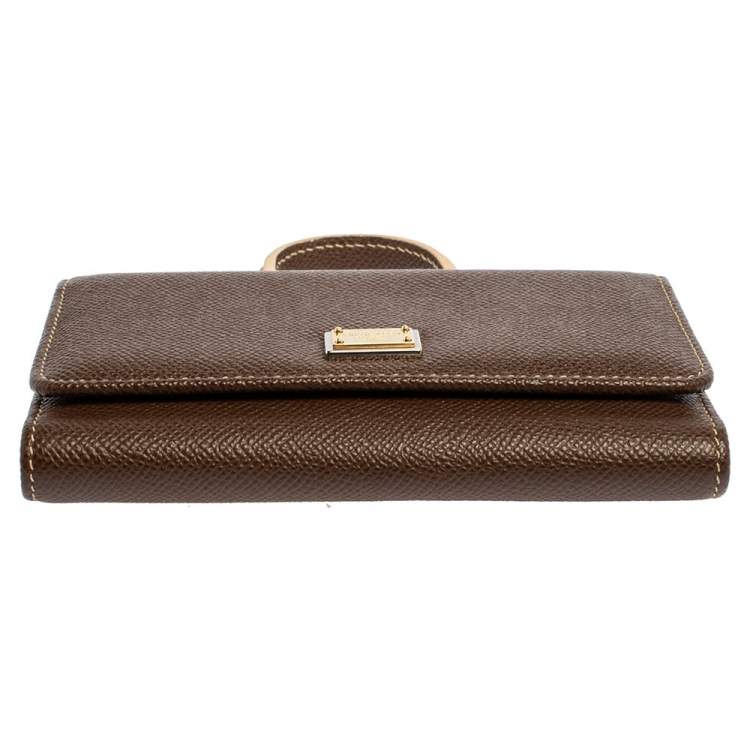 Pre Owned Dolce & Gabbana Brown Leather Miss Sicily Wallet on Chain