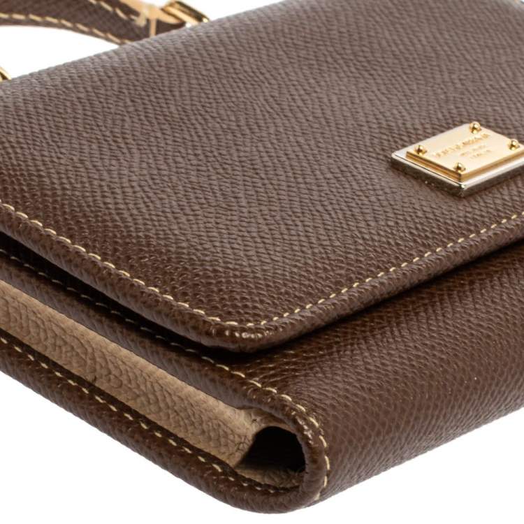Pre Owned Dolce & Gabbana Brown Leather Miss Sicily Wallet on Chain