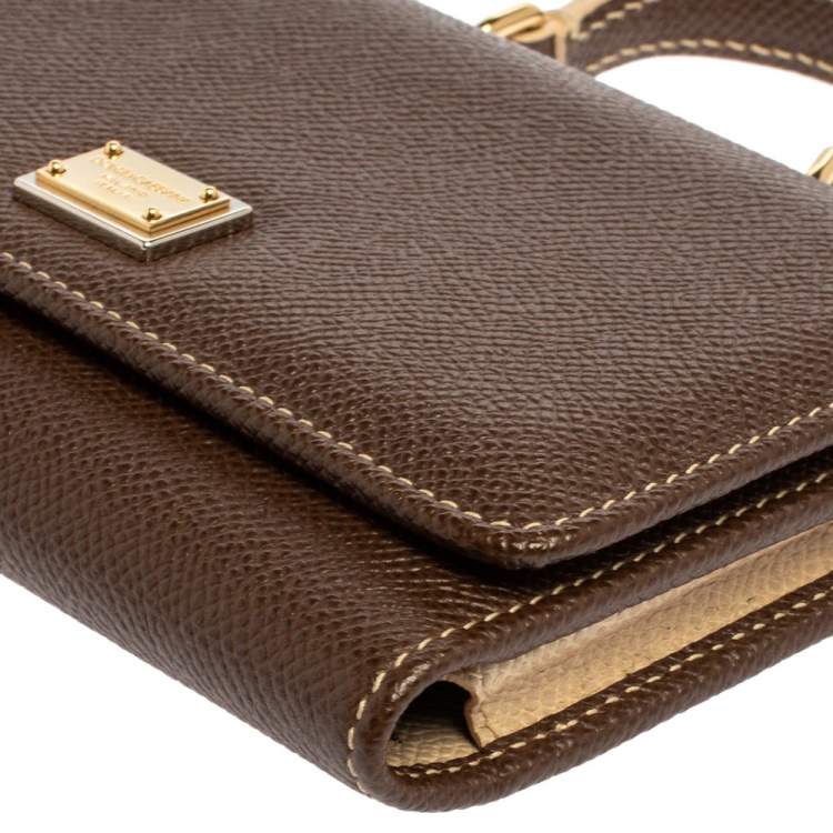 Pre Owned Dolce & Gabbana Brown Leather Miss Sicily Wallet on Chain