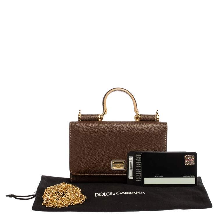 Pre Owned Dolce & Gabbana Brown Leather Miss Sicily Wallet on Chain
