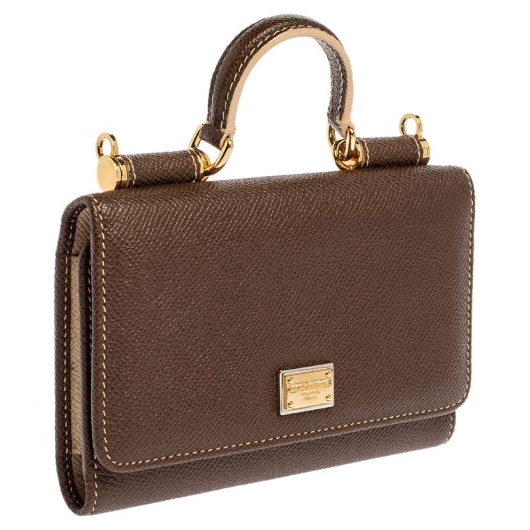 Pre Owned Dolce & Gabbana Brown Leather Miss Sicily Wallet on Chain