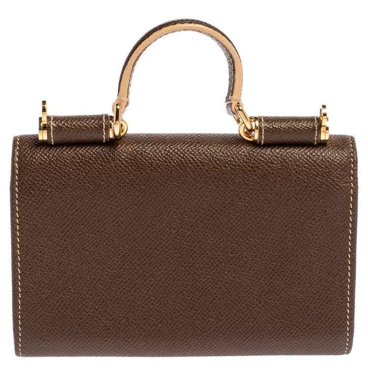 Pre Owned Dolce & Gabbana Brown Leather Miss Sicily Wallet on Chain