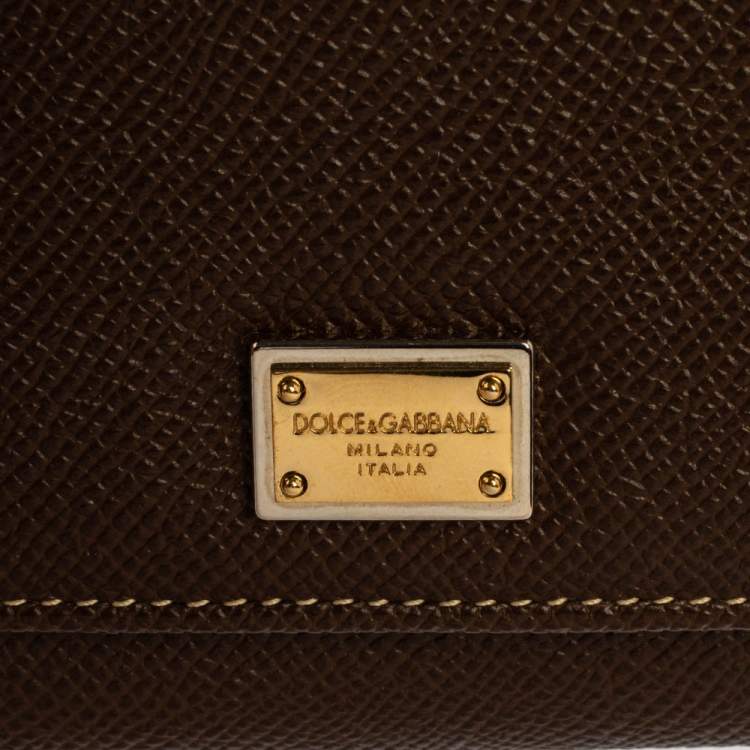 Pre Owned Dolce & Gabbana Brown Leather Miss Sicily Wallet on Chain