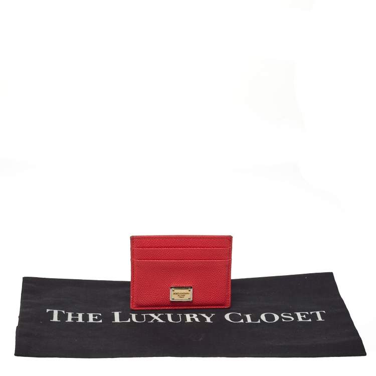 Pre Owned Dolce & Gabbana Coral Pink Grained Leather Card Holder