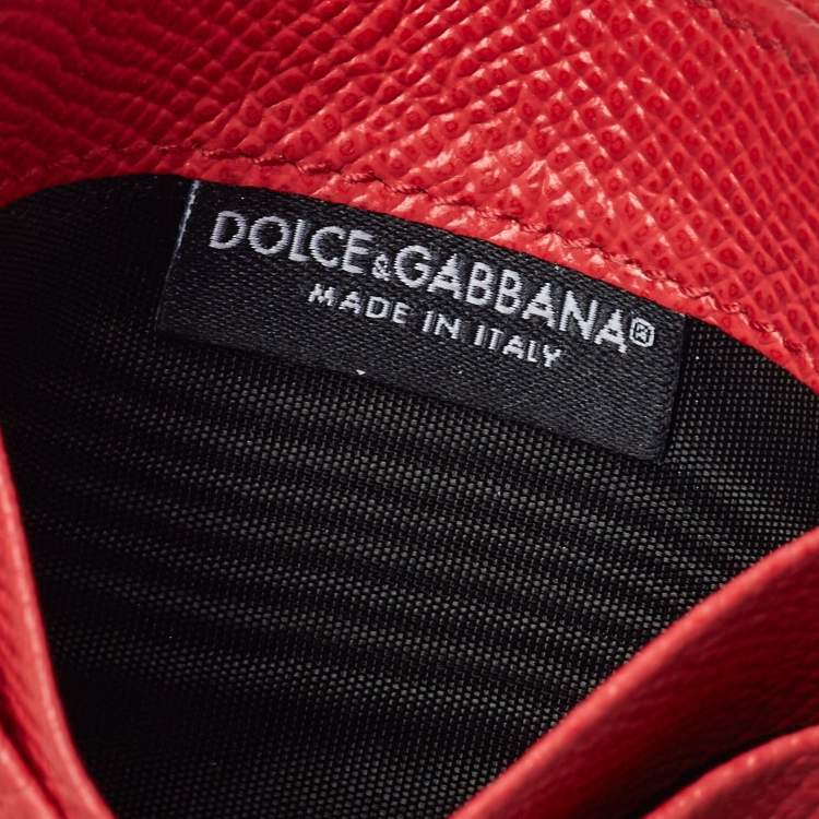 Pre Owned Dolce & Gabbana Coral Pink Grained Leather Card Holder