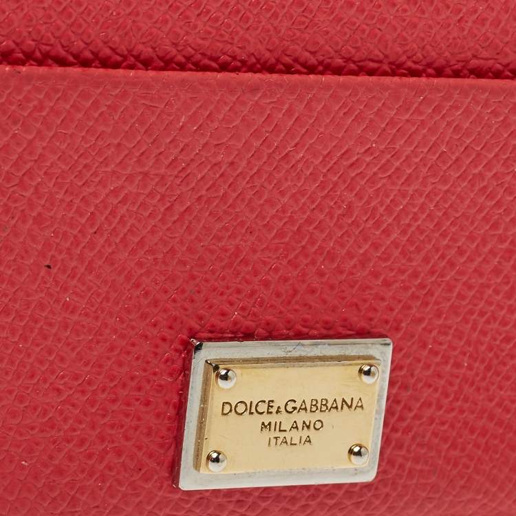 Pre Owned Dolce & Gabbana Coral Pink Grained Leather Card Holder