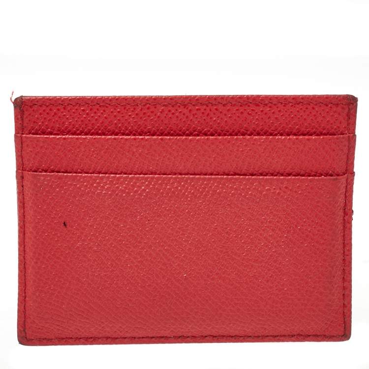 Pre Owned Dolce & Gabbana Coral Pink Grained Leather Card Holder