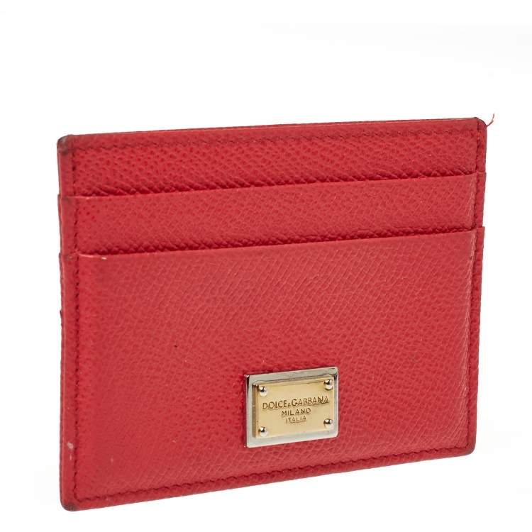 Pre Owned Dolce & Gabbana Coral Pink Grained Leather Card Holder