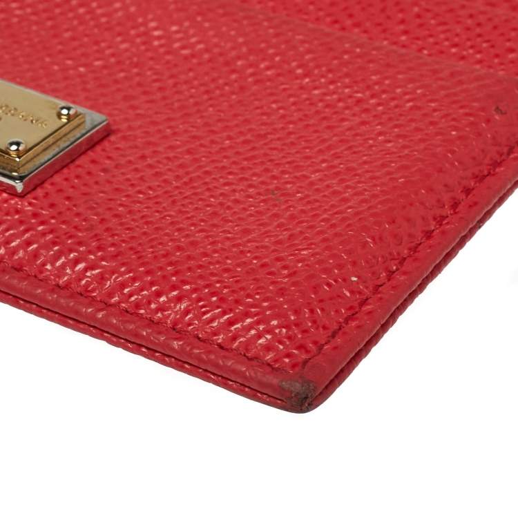 Pre Owned Dolce & Gabbana Coral Pink Grained Leather Card Holder