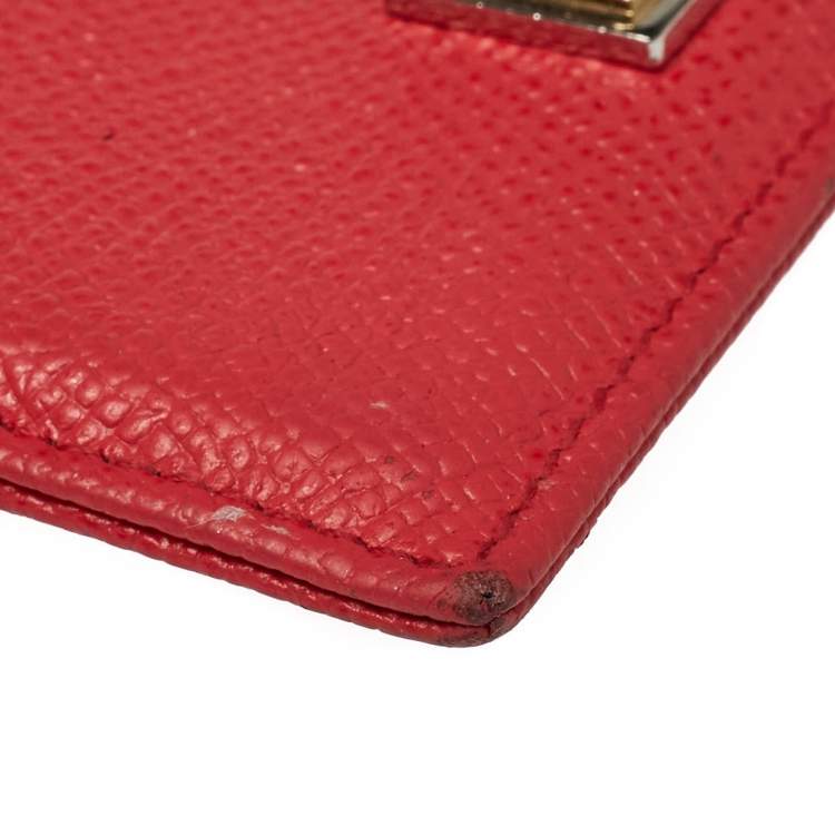 Pre Owned Dolce & Gabbana Coral Pink Grained Leather Card Holder