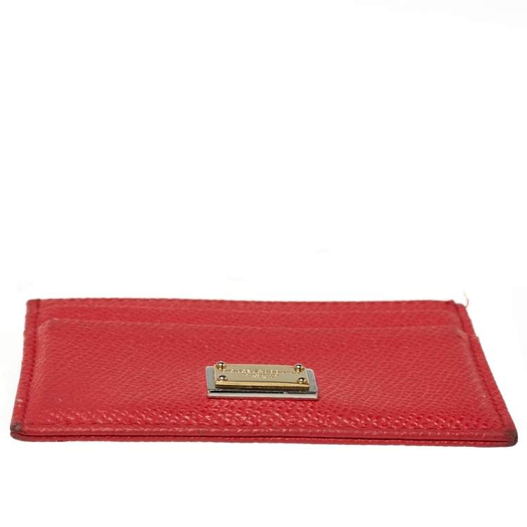 Pre Owned Dolce & Gabbana Coral Pink Grained Leather Card Holder