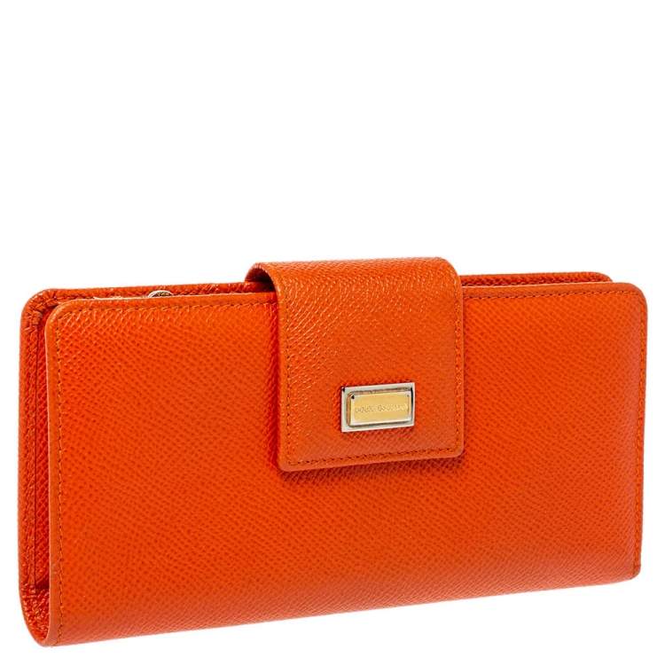 Pre Owned Dolce & Gabbana Orange Leather Continental Wallet