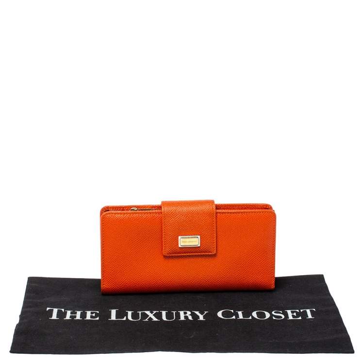 Pre Owned Dolce & Gabbana Orange Leather Continental Wallet